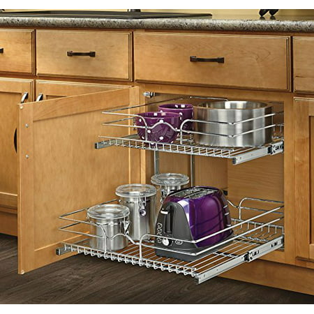 15 in 5WB2-1522-CR W x 22 in Rev-A-Shelf D Base Cabinet Pull-Out Chrome 2-Tier Wire Basket 